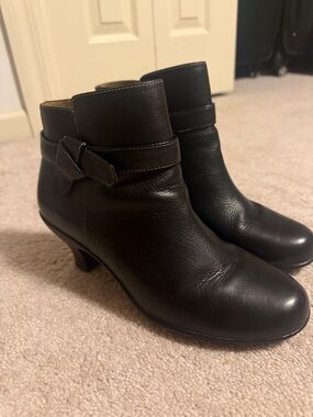 Softspots Black Leather Ankle Booties with Strap Detail